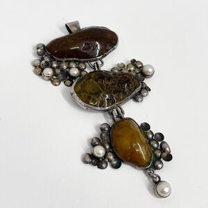 Vintage Rachel Gera Sterling Stone Pendant Very Large 5‎ 1/4" by 2 7/8" Long